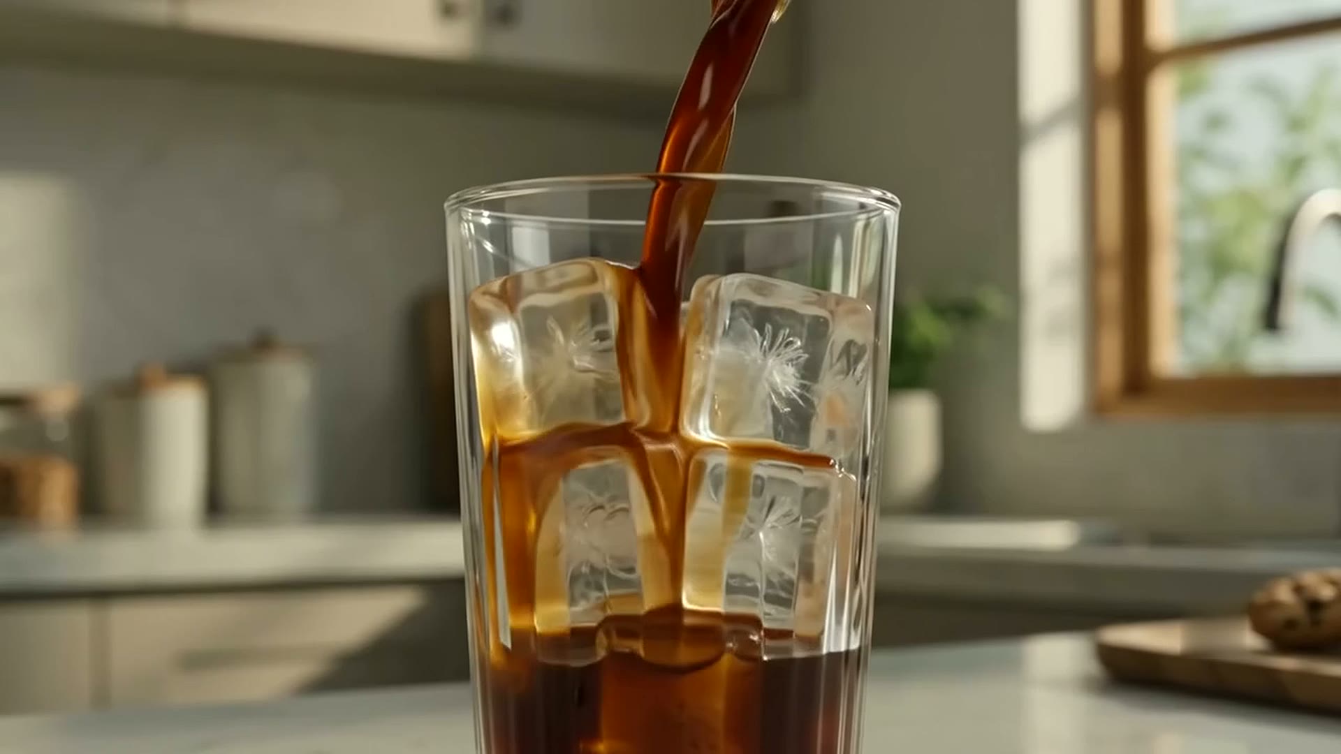 Crescent cold brew poured over ice